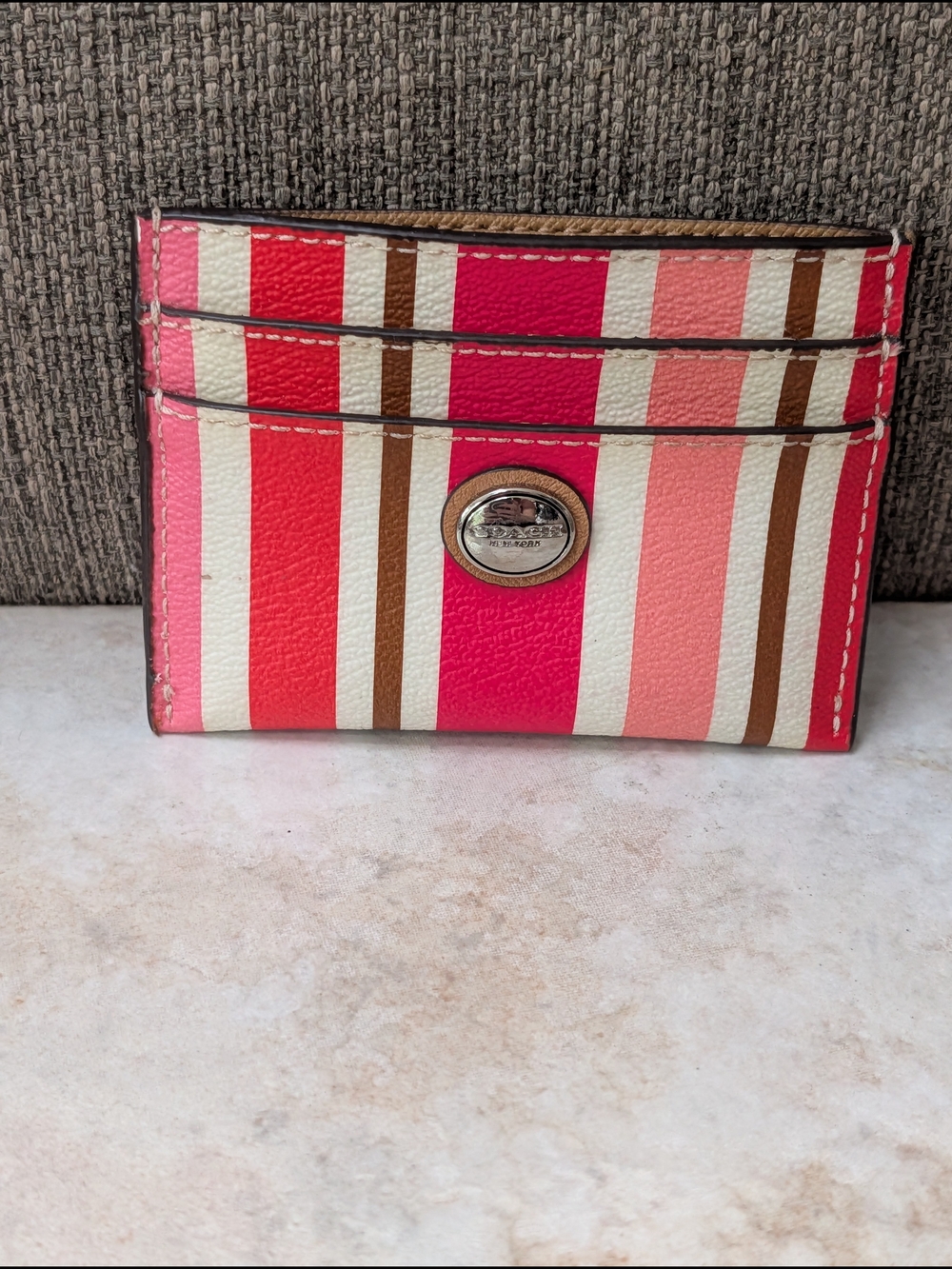 Coach Peyton Multi Stripe ID Card Case GUC